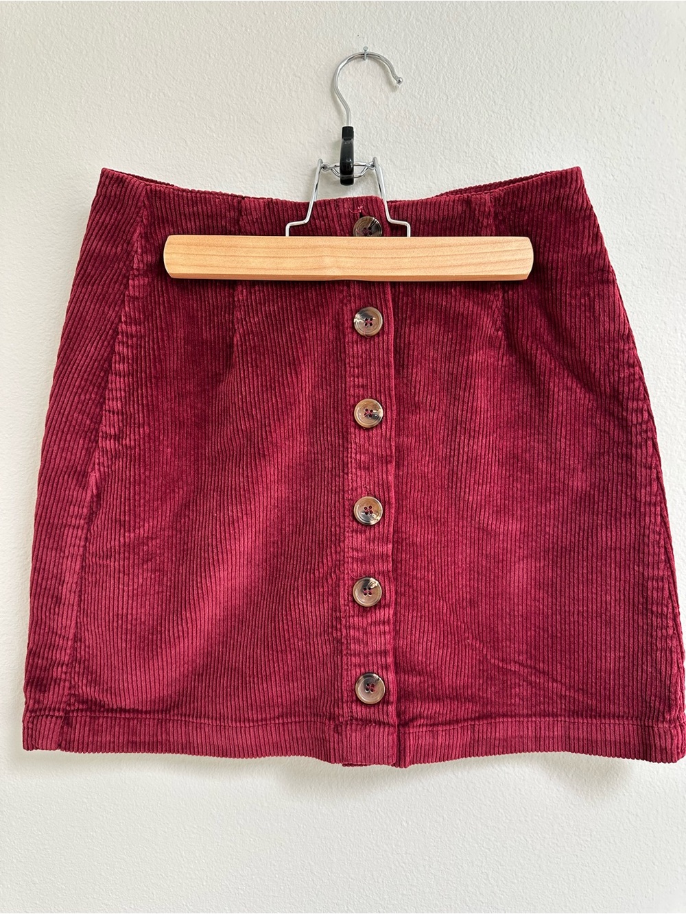 NWT Others Follow Burgundy Button Front Corduroy Mini Skirt XS